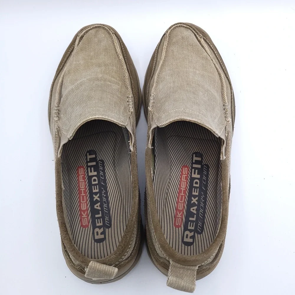 Skechers Shoes Mens 11.5 Melvin 63820 Taupe Tan Brown Relaxed Fit Slip On
